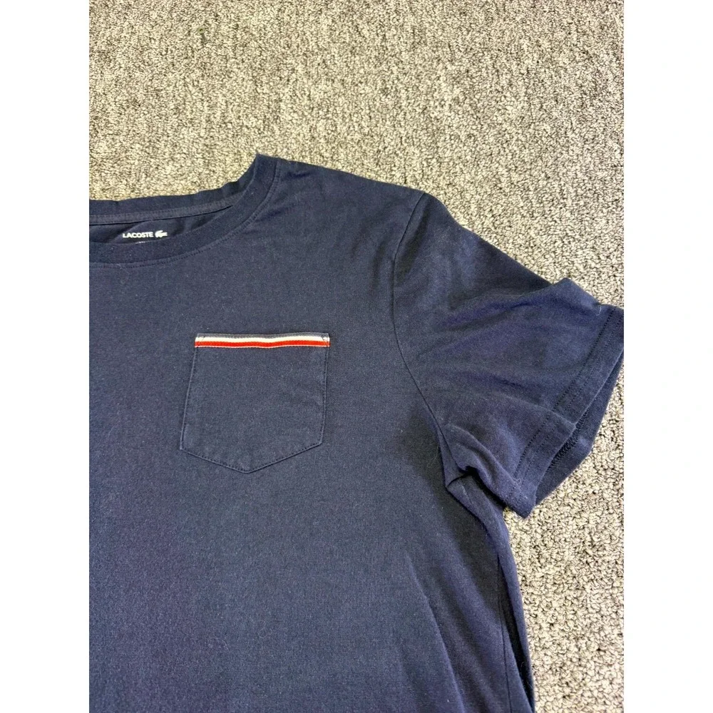 Lacoste Sleepwear Top Mens Large Navy Blue Cotton Blend Pocket Embroidered Logo